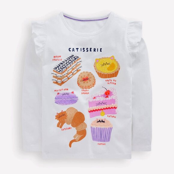 NWT Mini Boden Fun Cat Pastries Tee Shirt 6/7Y